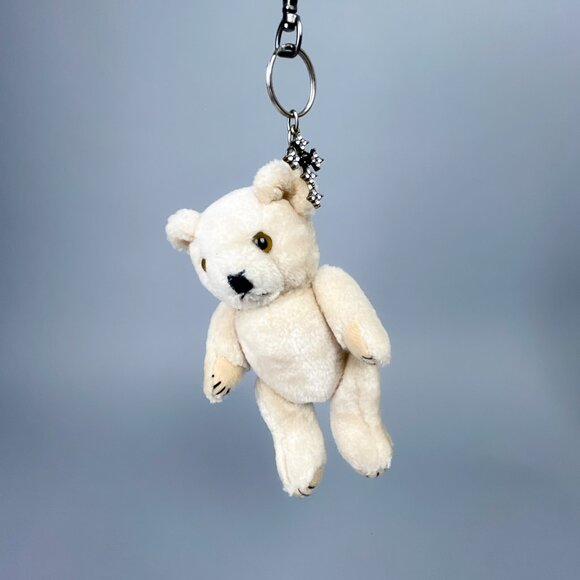 Teddy Bear Bag Charm | Upcycled Mini Stuffed Jointed Bear Toy Keychain, Cross - Picture 8 of 11